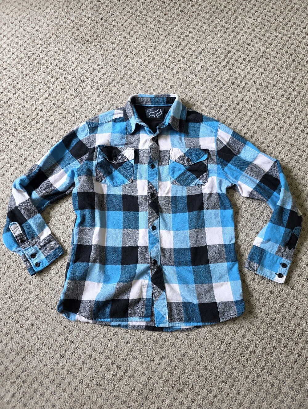 Fox Men's Blue Black White Plaid Button-Down Shirt